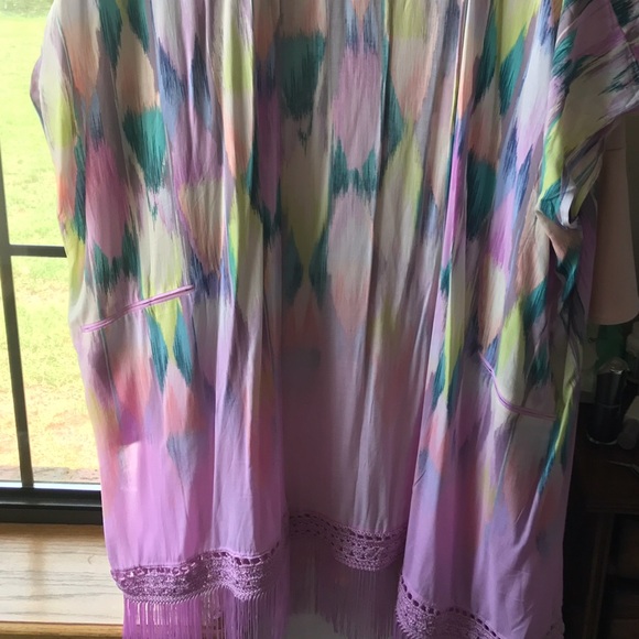 VS SWIM COVER-UP FRINGE WRAP OVERSIZED PASTELS SZ SM